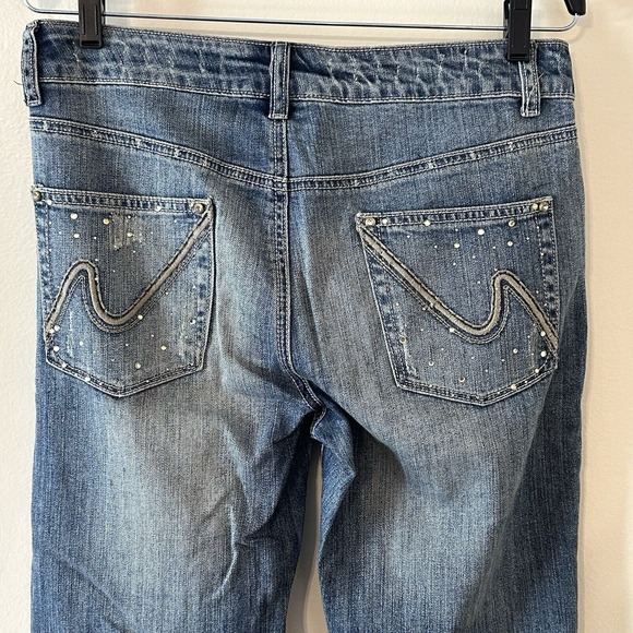 Vintage Cache Y2K Studded Distressed Boot Cut Jeans Light Wash Patchwork Size 4* - Picture 10 of 16